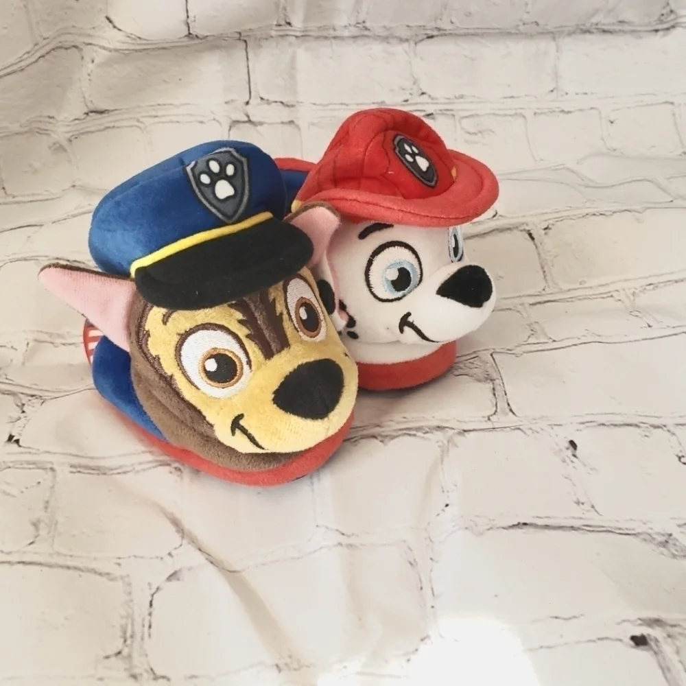 Paw Patrol Slippers Marshall Chase Plush Head Slip On Boys Size 5-6 Red Blue